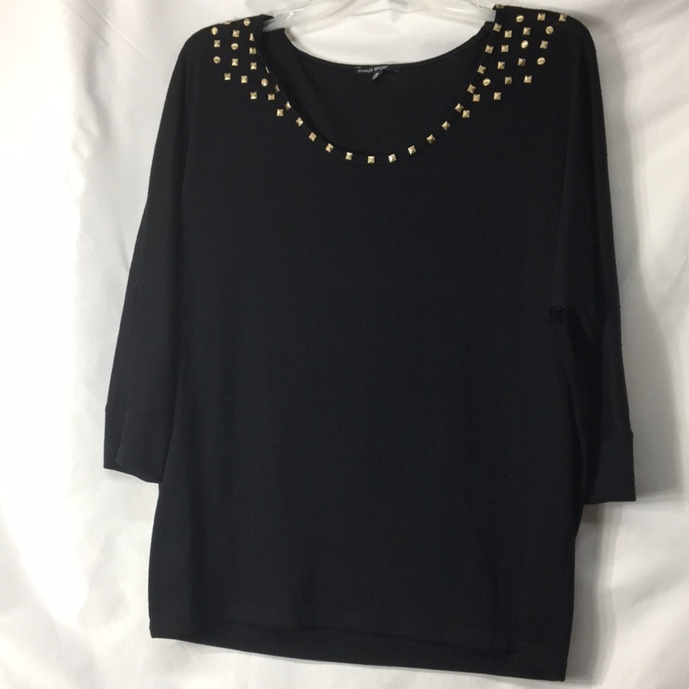 Chaus Sport Women’s Black Top With Metal Details Size M Like-NEW Condition